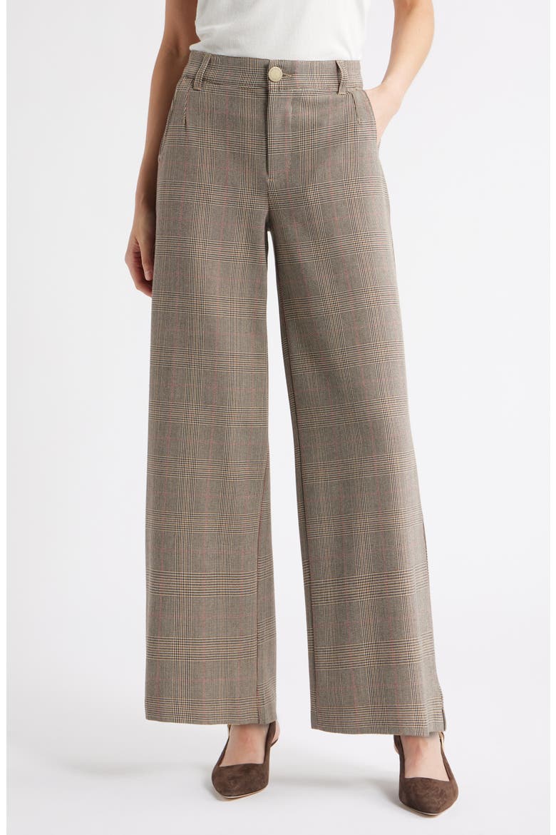 Whitney Skyrise Glen Plaid Pleated Wide Leg Trousers, Main, color, TAUPE MULTI