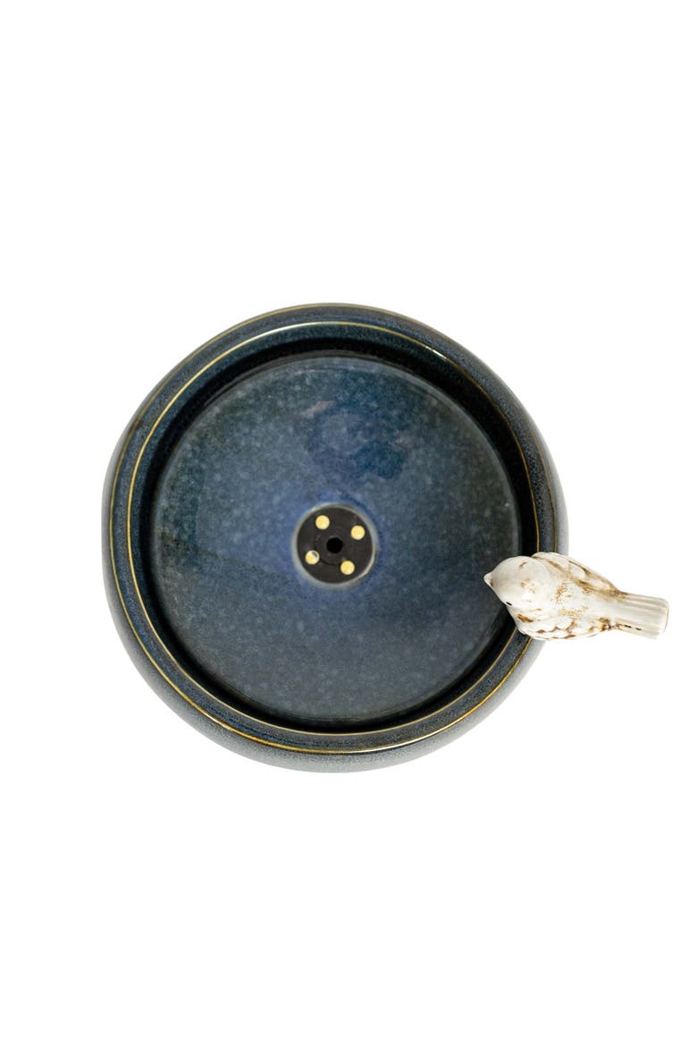 8.86" Blue Porcelain Bird Fountain with Natural Pebbles & LED Lights, Alternate, color, Blue