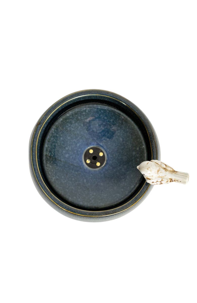 Foreside Home and Garden 8.86" Blue Porcelain Bird Fountain with Natural Pebbles & LED Lights, Alternate, color, Blue