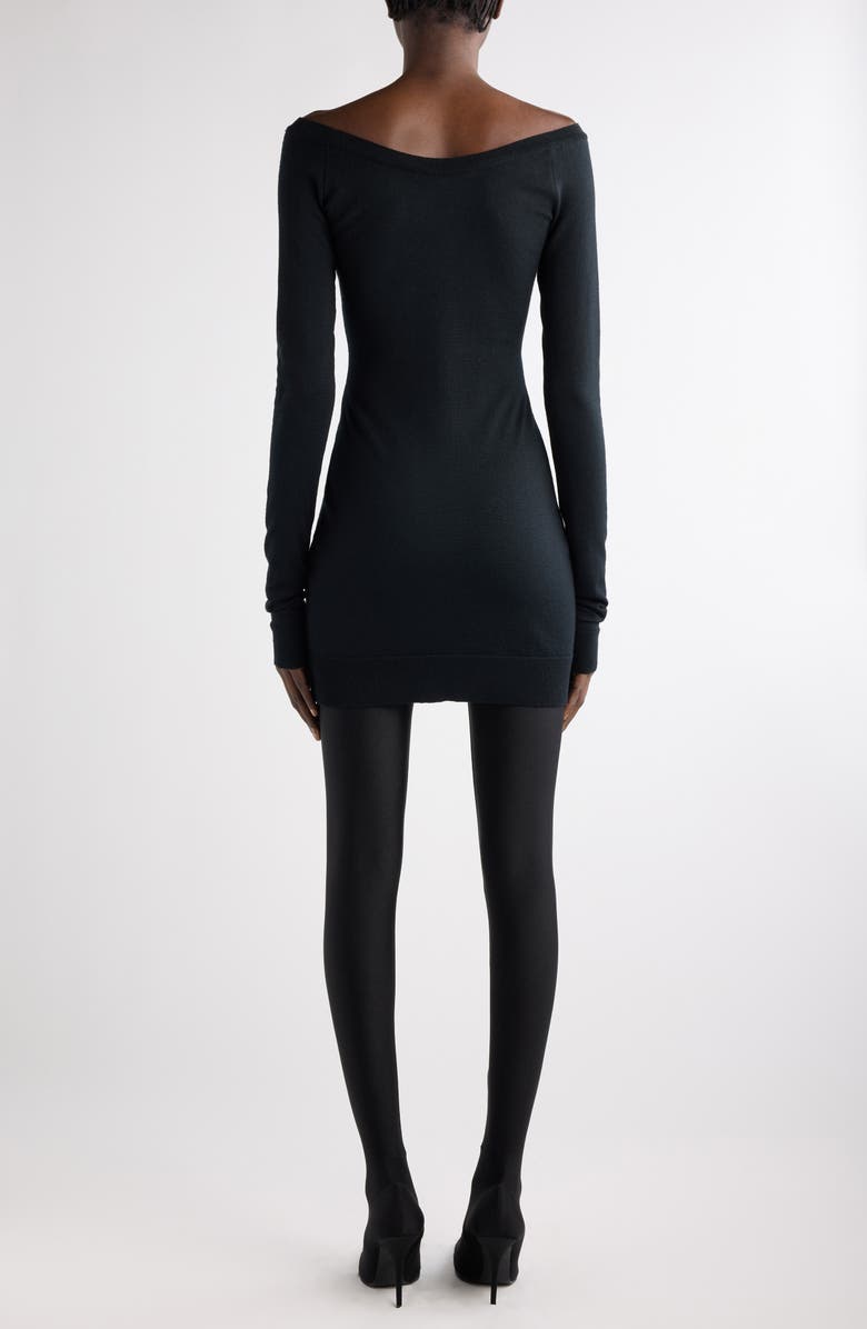 Off the Shoulder Long Sleeve Virgin Wool Blend Sweater Dress
