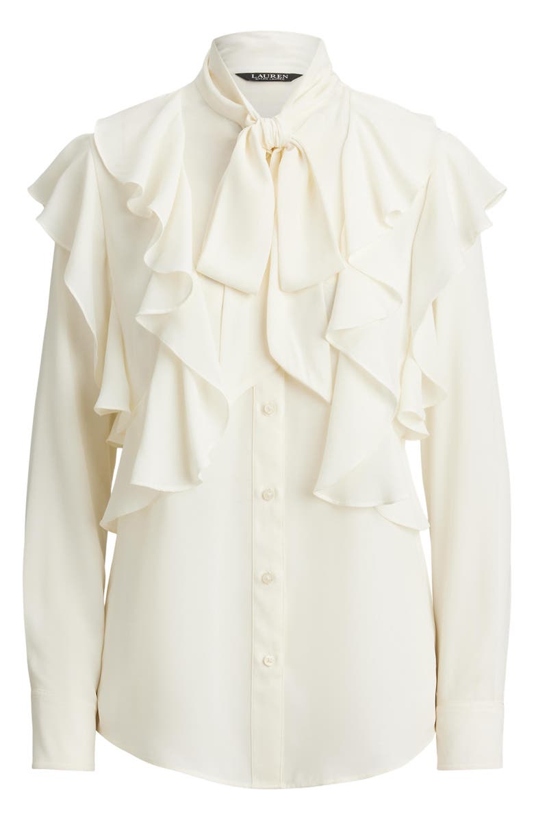 Lauren Ralph Lauren Tie Neck Ruffle Top, Alternate, color, Mascarpone Cream