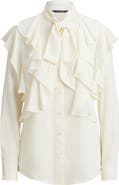 Lauren Ralph Lauren Tie Neck Ruffle Top