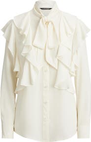 Lauren Ralph Lauren Tie Neck Ruffle Top
