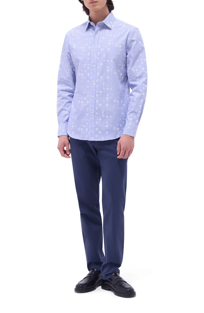 Bugatchi Karl Stripe & Dot Print Cotton Button-Up Shirt, Alternate, color, Classic Blue