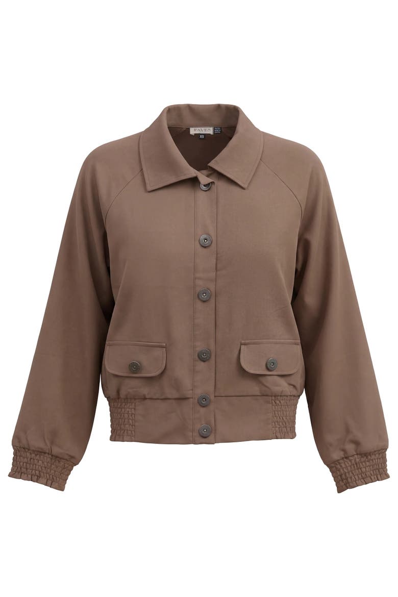Smocked Button-Front Raglan Bomber Jacket, Main, color, Mocha