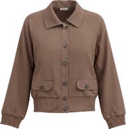 Faves Smocked Button-Front Raglan Bomber Jacket