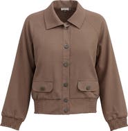 Faves Smocked Button-Front Raglan Bomber Jacket