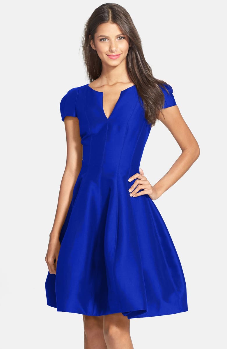 HALSTON EVENING Halston Heritage Cotton & Silk Fit & Flare Dress, Main, color, 