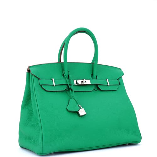 Pre-owned Hermes Hermes Birkin Handbag Green Clemence With Palladium Hardware 35 In Green