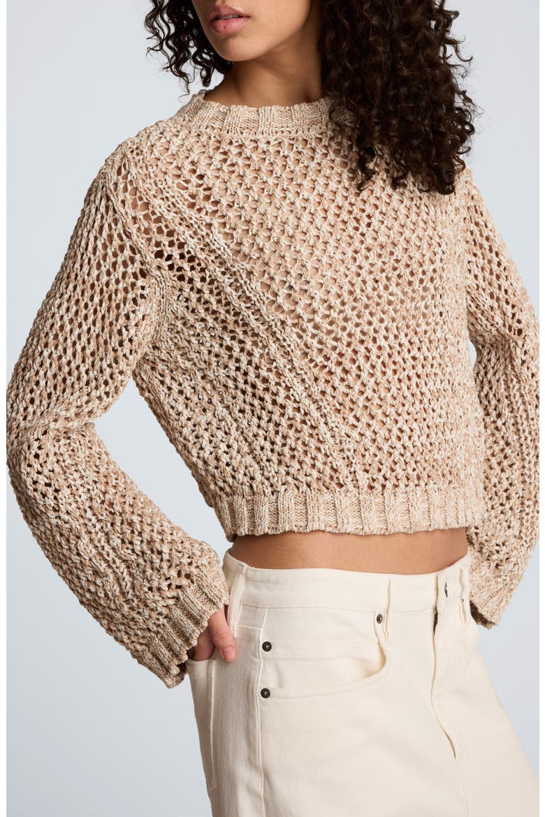 Two Tone Open Stitch Cotton Blend Sweater, Alternate, color, TAUPE