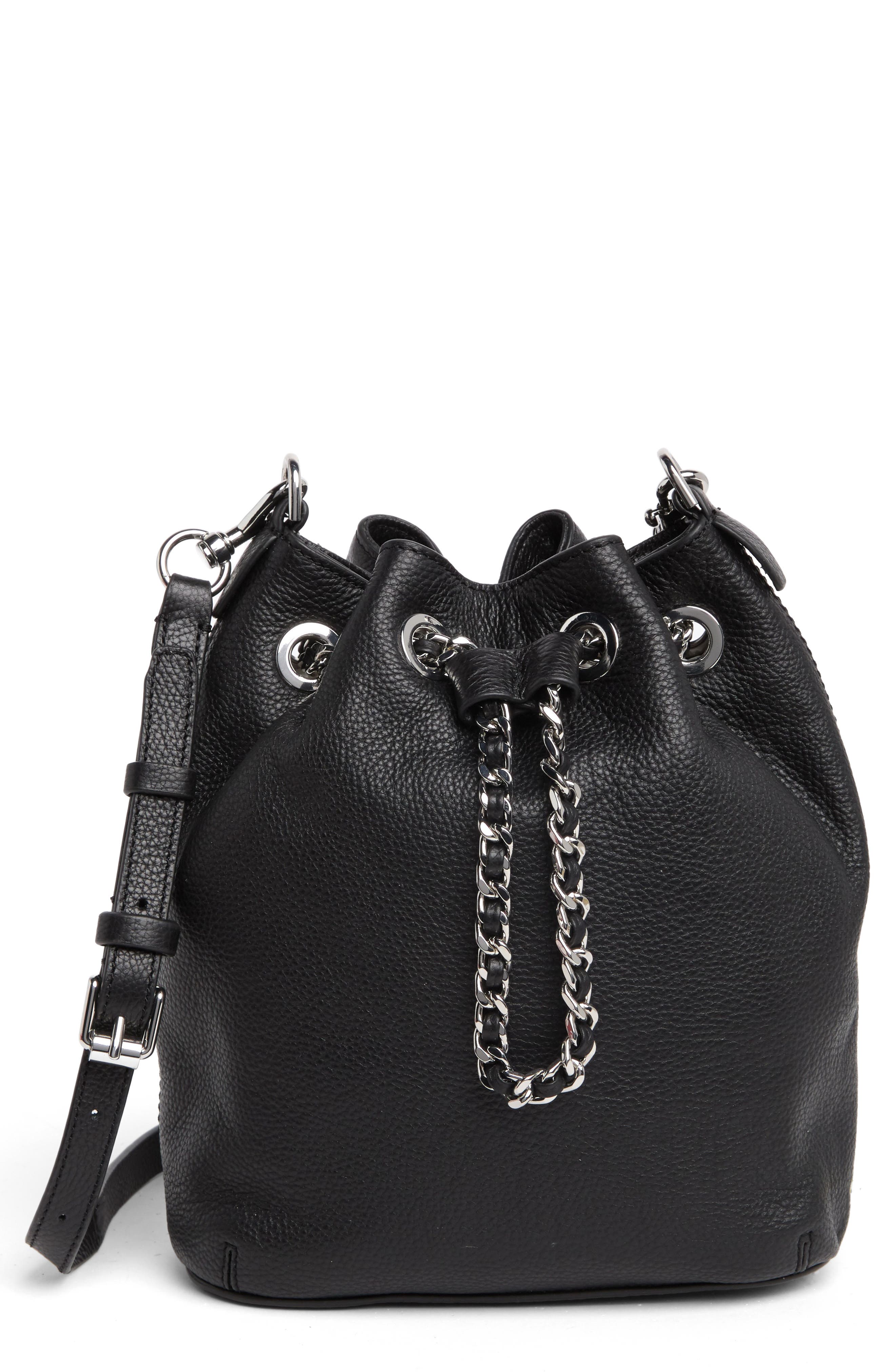 Rebecca Minkoff Chain Drawstring Leather Bucket Bag, Main, color, 