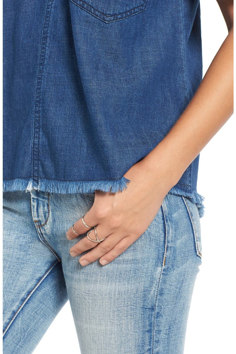 Distressed Chambray Top, Alternate, color, ALPINE BLUE