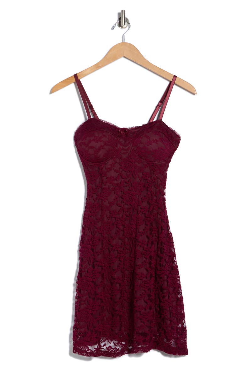 Lace Fit & Flare Dress, Alternate, color, BURGUNDY