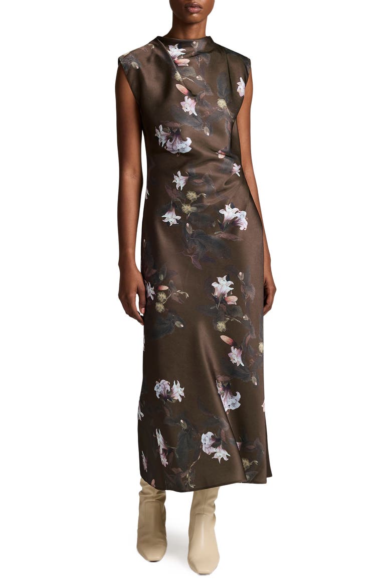 Lily Vine Draped Funnel Neck Midi Dress, Alternate, color, CYPRESS LILY