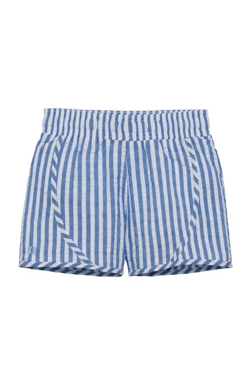 Courtside Kids Girls Seersucker Super Short In Blue Seersucker
