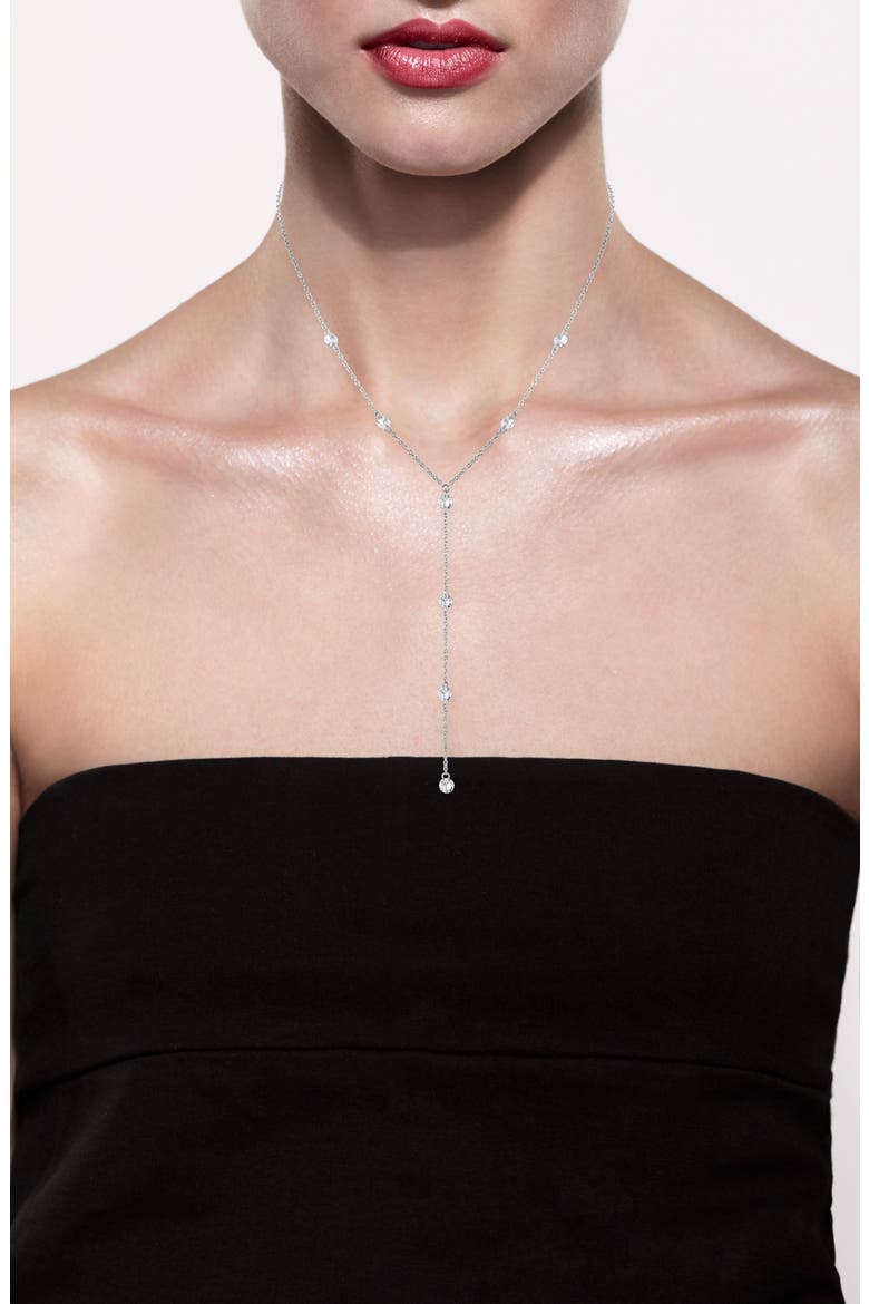 Round Cubic Zirconia Station Y-Necklace, Alternate, color, SILVER