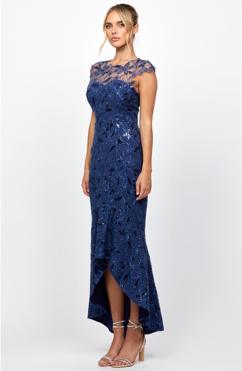 Bariano Phoebe Cap Sleeve Hi Lo Dress, Alternate, color, Navy