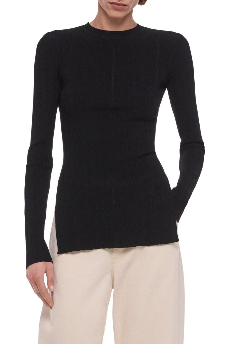 Slit Rib Knit Top, Main, color, BLACK