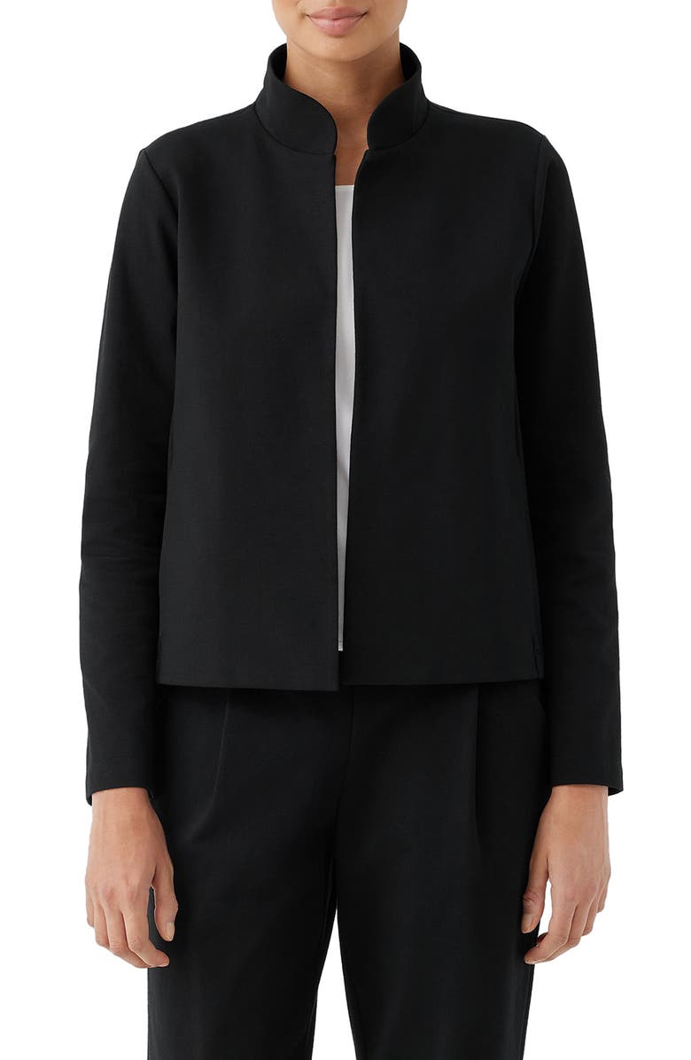 Eileen Fisher Open Front Stand Collar Organic Cotton Blend Jacket, Main, color, 