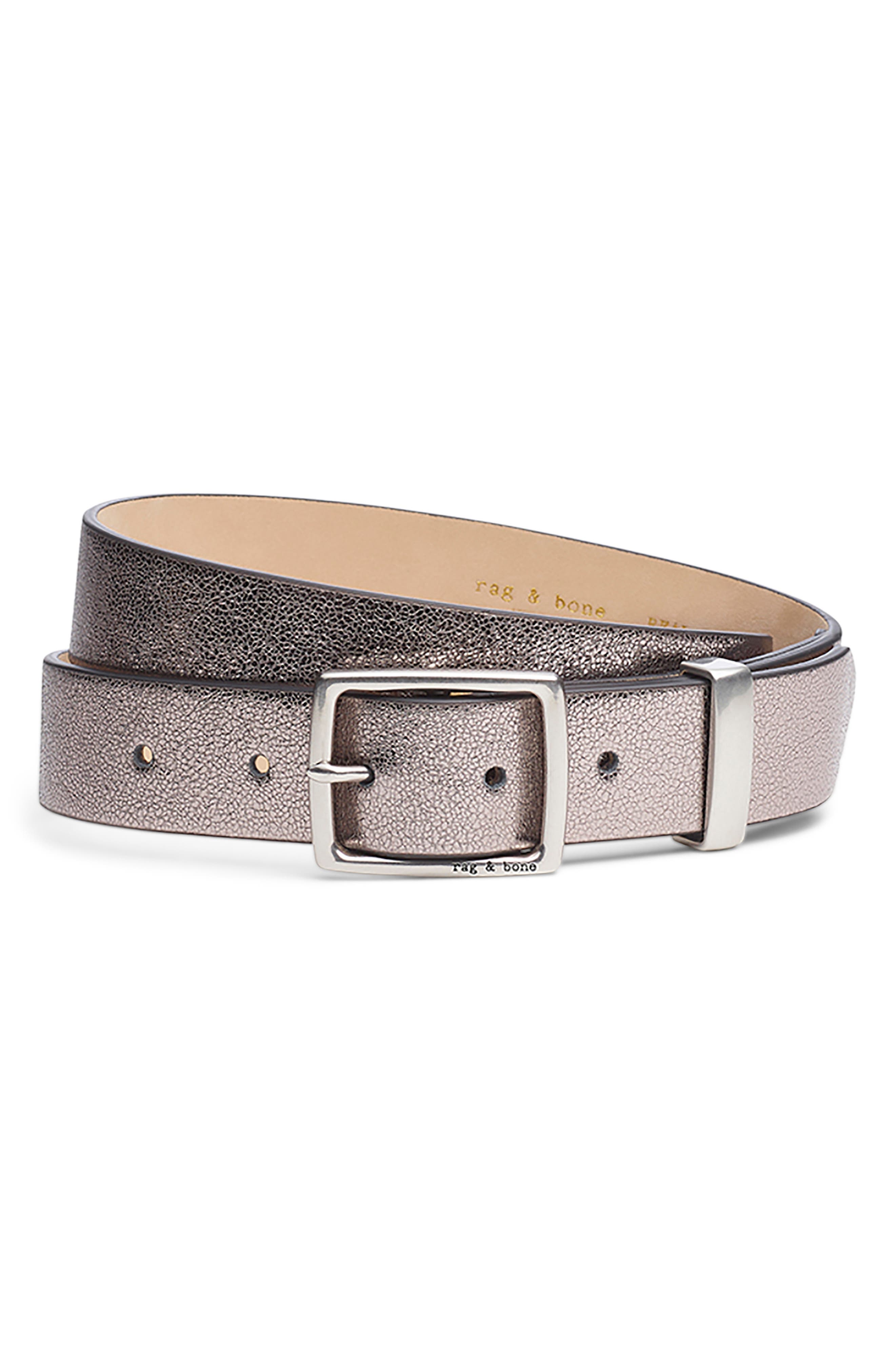 silver metallic belt