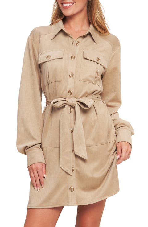 Long Sleeve Faux Suede Shirtdress