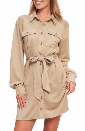 Long Sleeve Faux Suede Shirtdress