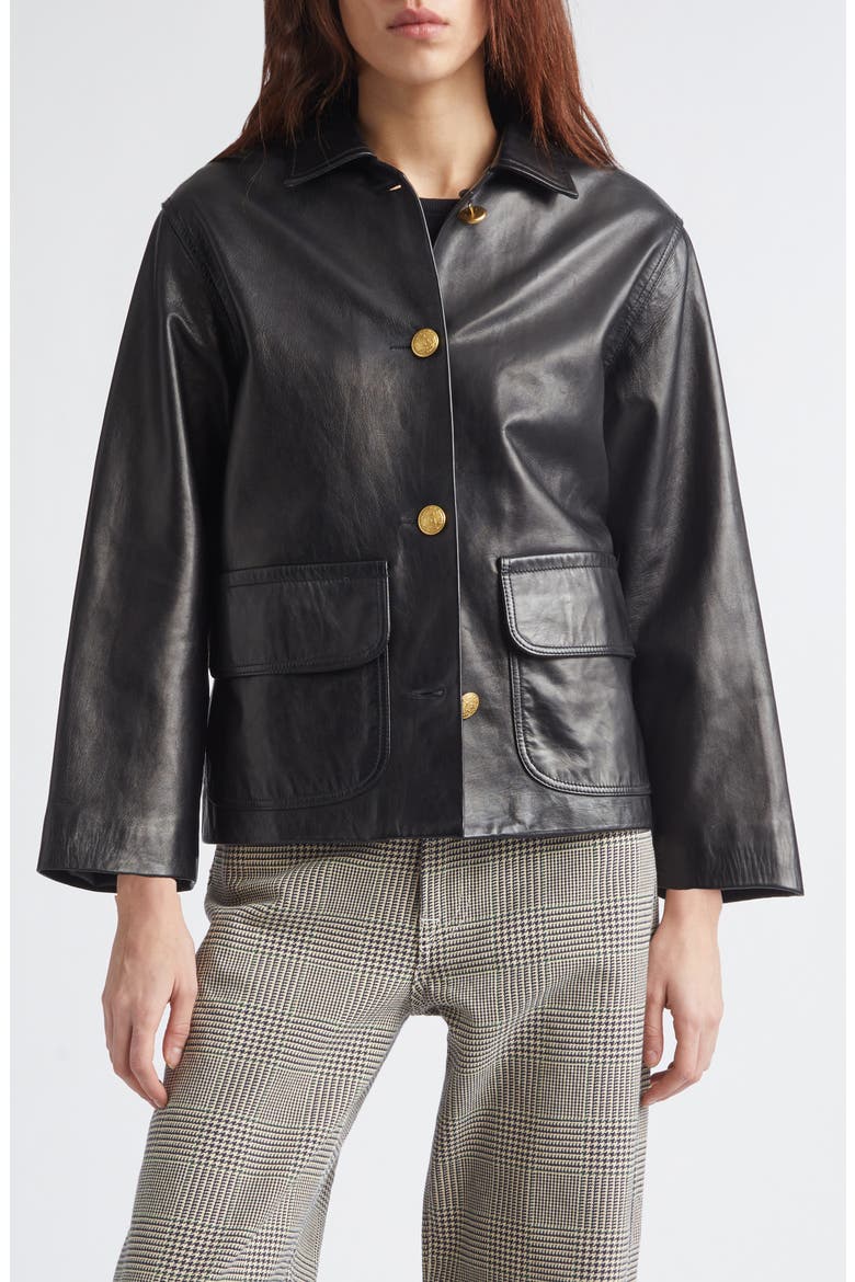 Relaxed Crop Leather Jacket, Main, color, BLACK