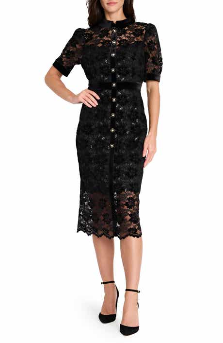 Tahari ASL Metallic Lace & Velvet Shirtdress