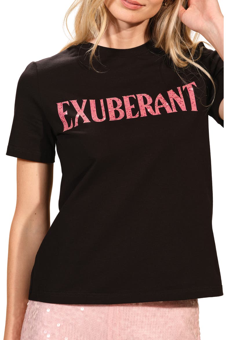 Exuberant Rhinestone Stretch Cotton T-Shirt, Main, color, BLACK