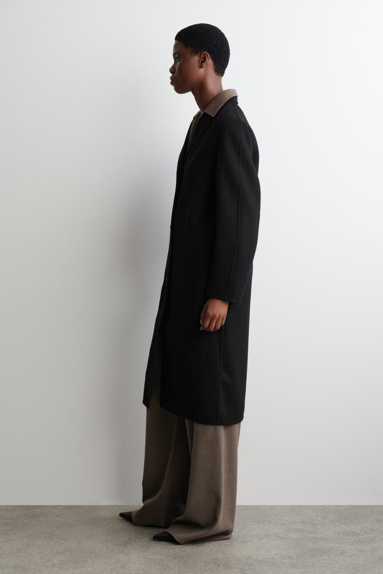 Double-Faced Wool Long Coat, Alternate, color, BLACK
