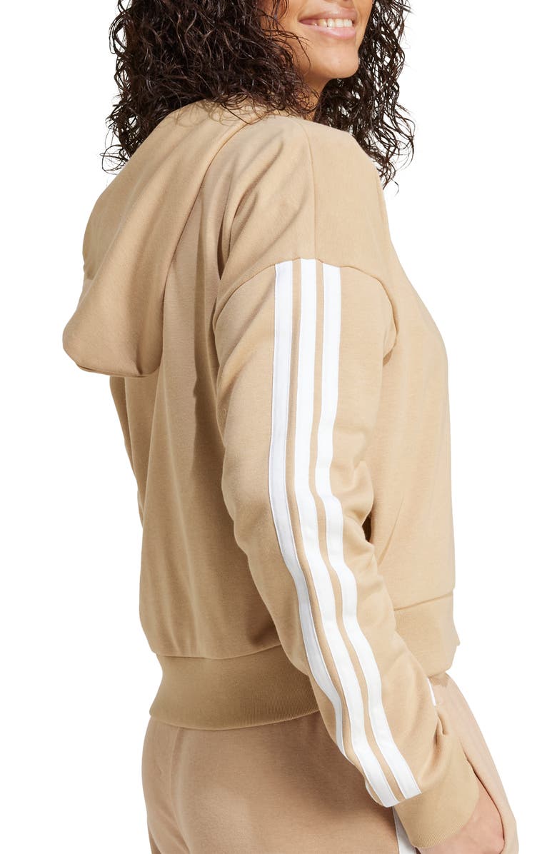 adidas 3-Stripes French Terry Full Zip Hoodie, Alternate, color, Warm Sandstone/ White