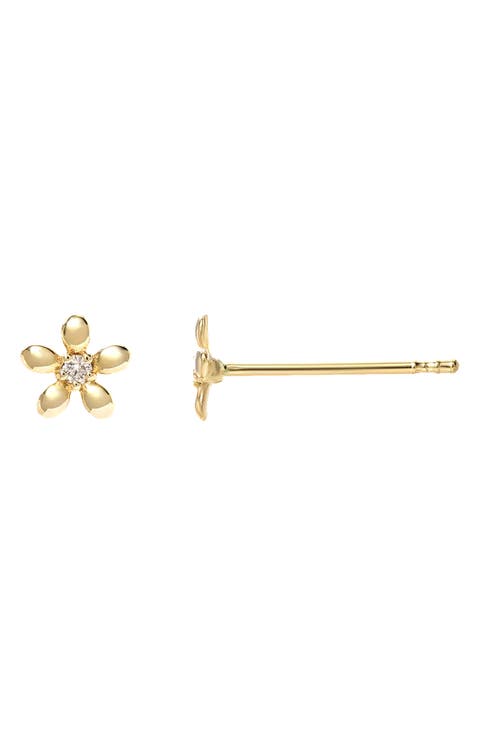 Diamond Center Flower Stud Earrings