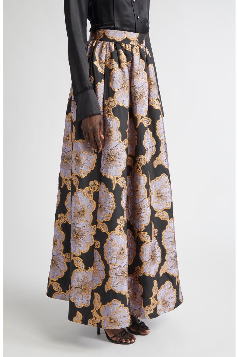 Bethany Poppy Floral Jacquard Maxi Skirt, Alternate, color, BLACK/ HYDRANGEA MULTI