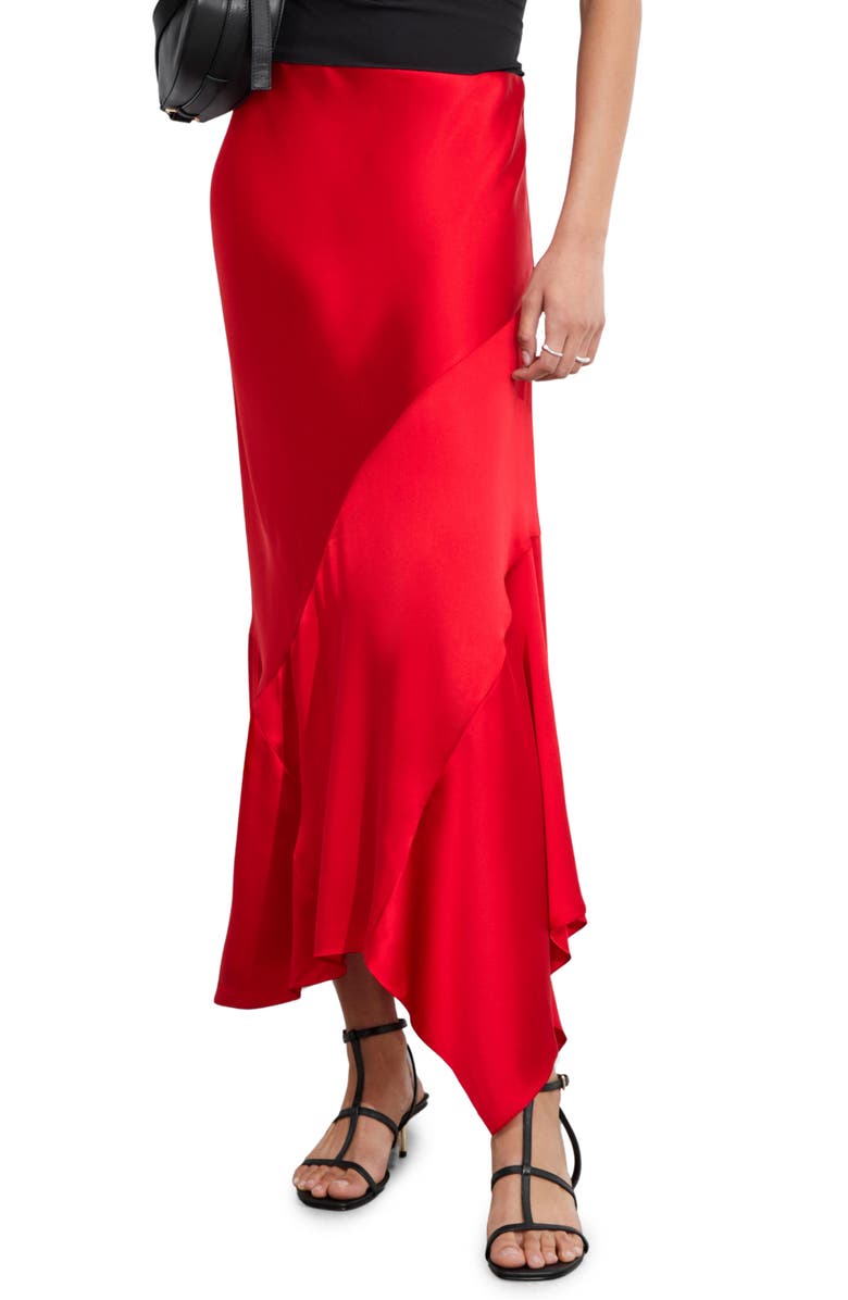 & Other Stories Asymmetric Hem Satin Midi Skirt, Main, color,