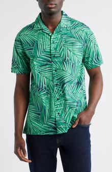 Brooks Brothers Regular Fit Palm Leaf Print Cotton Poplin Camp Shirt