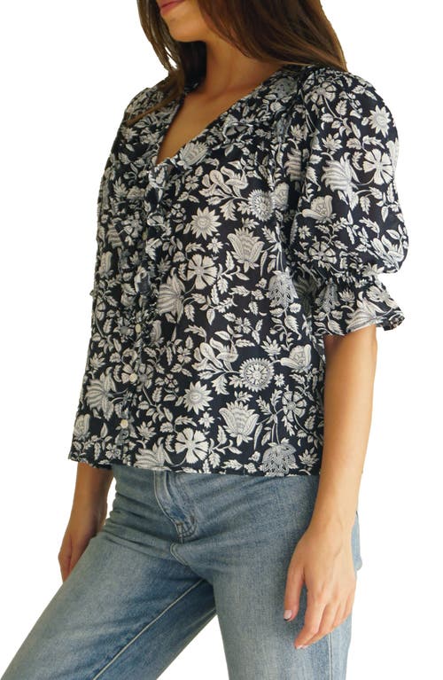 Paneros Clothing Chloe Floral Ruffle Cotton Shirt In Midnight Garden