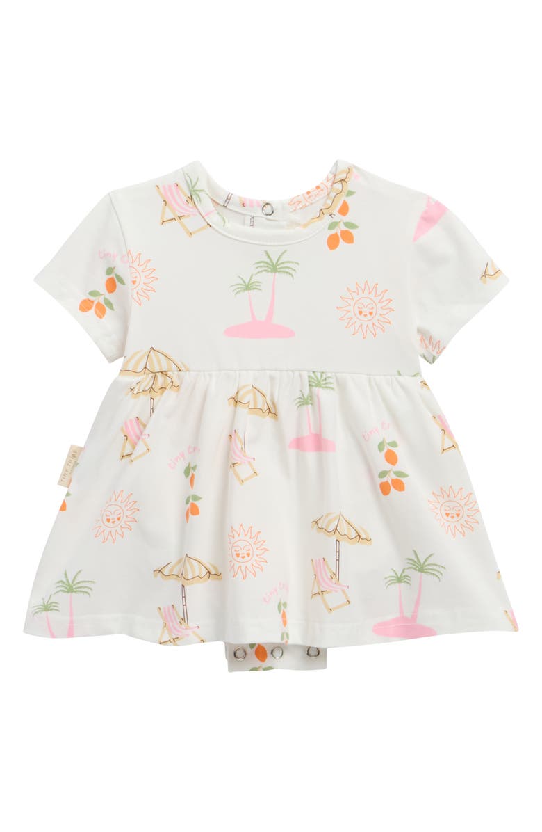 TINY TRIBE Summer Cotton Blend Skirted Bodysuit, Main, color, Cream