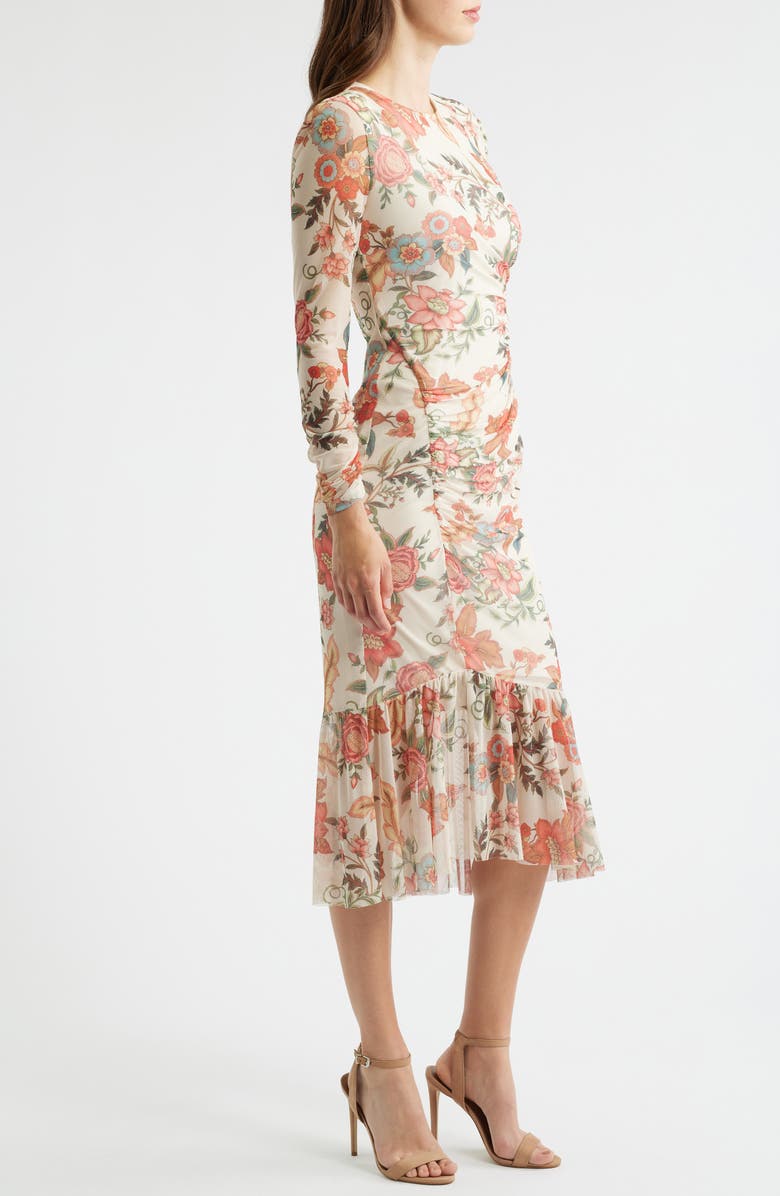 Vince Camuto Floral Long Sleeve Mesh Midi Dress, Alternate, color, 