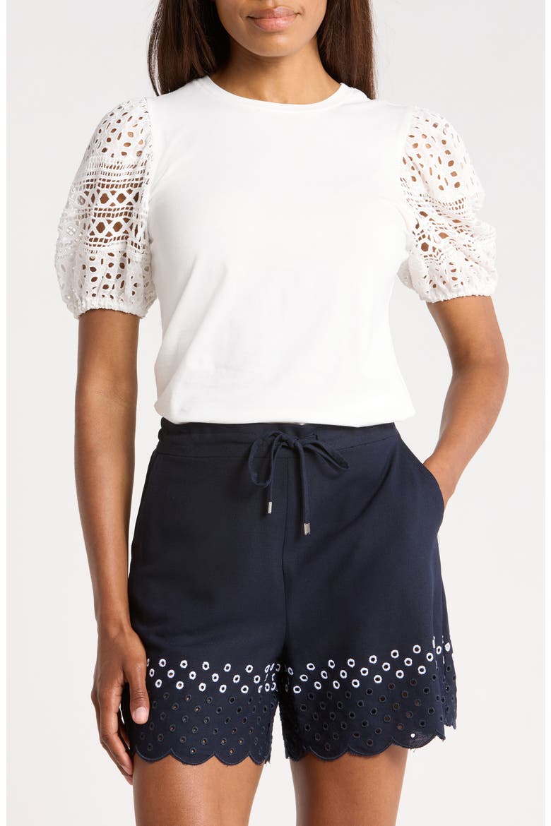 Eyelet Puff Sleeve Top, Main, color, WHITE
