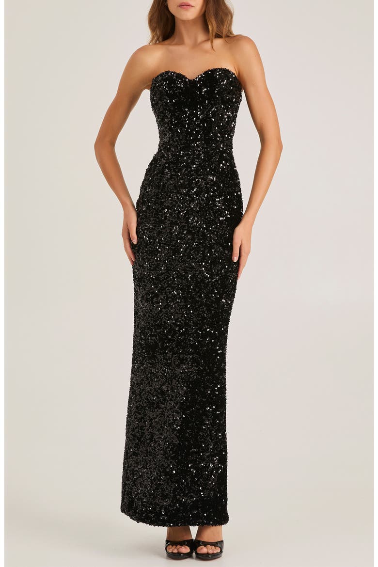 Ryan Sequin Strapless Column Gown, Main, color, BLACK