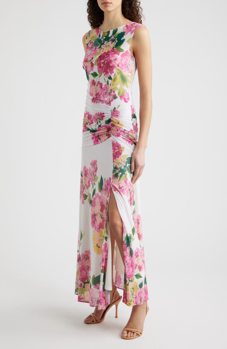 Eliza J Floral Ruched Gown, Alternate, color, Pink Multi