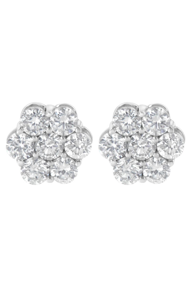 Silver 2 Ct Floral Composite 7 Stone Diamond Stud Earring, Alternate, color, White