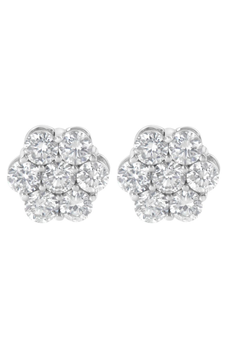 Haus of Brilliance Silver 2 Ct Floral Composite 7 Stone Diamond Stud Earring, Alternate, color, White