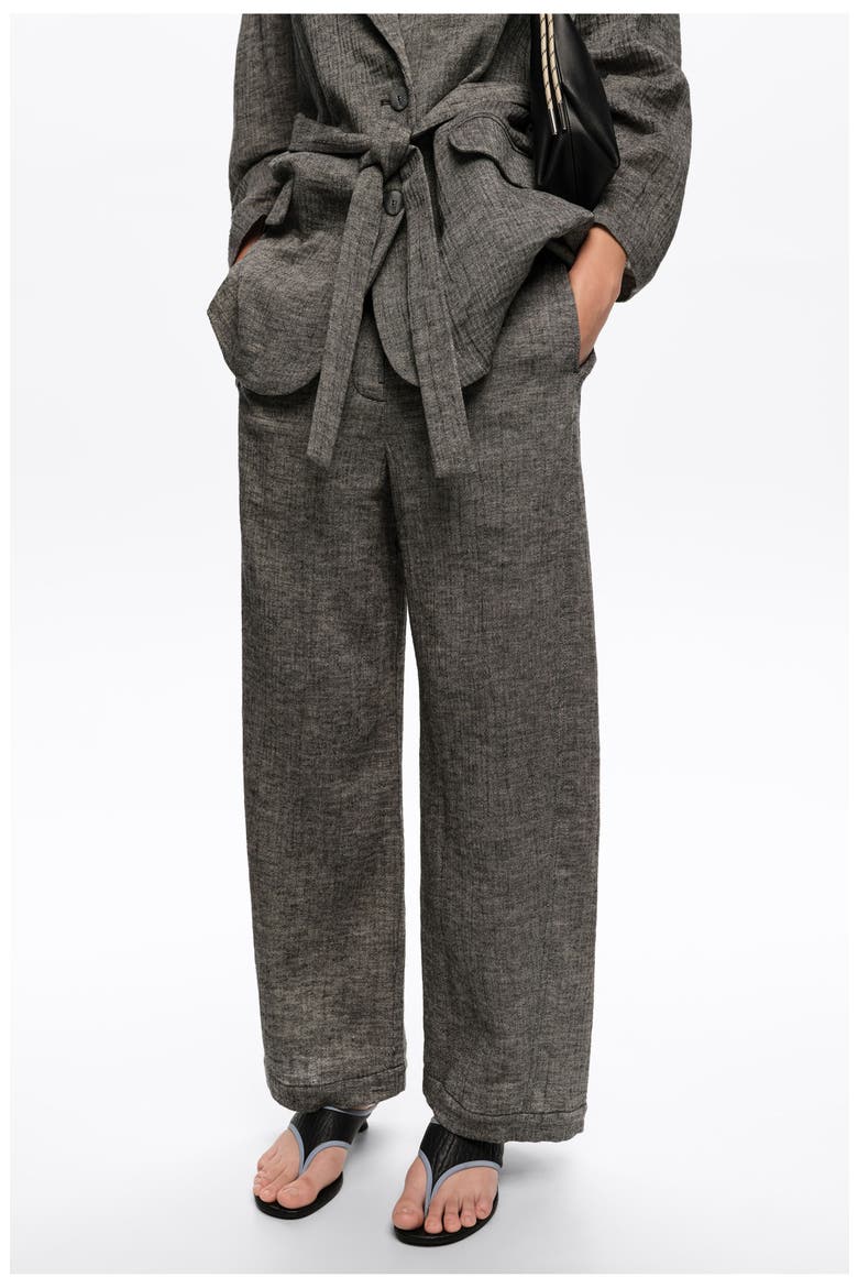 Cotton Linen Barrel Leg Trousers, Alternate, color, GREY