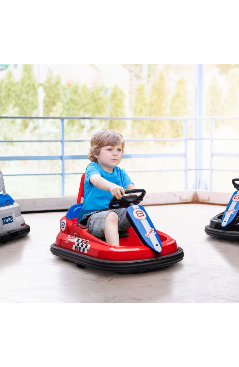 Aosom 6V Kids Bumper Car with 360° Rotation, Twin Motors, Music, Horn, LED, Safety Belt, Alternate, color, Red