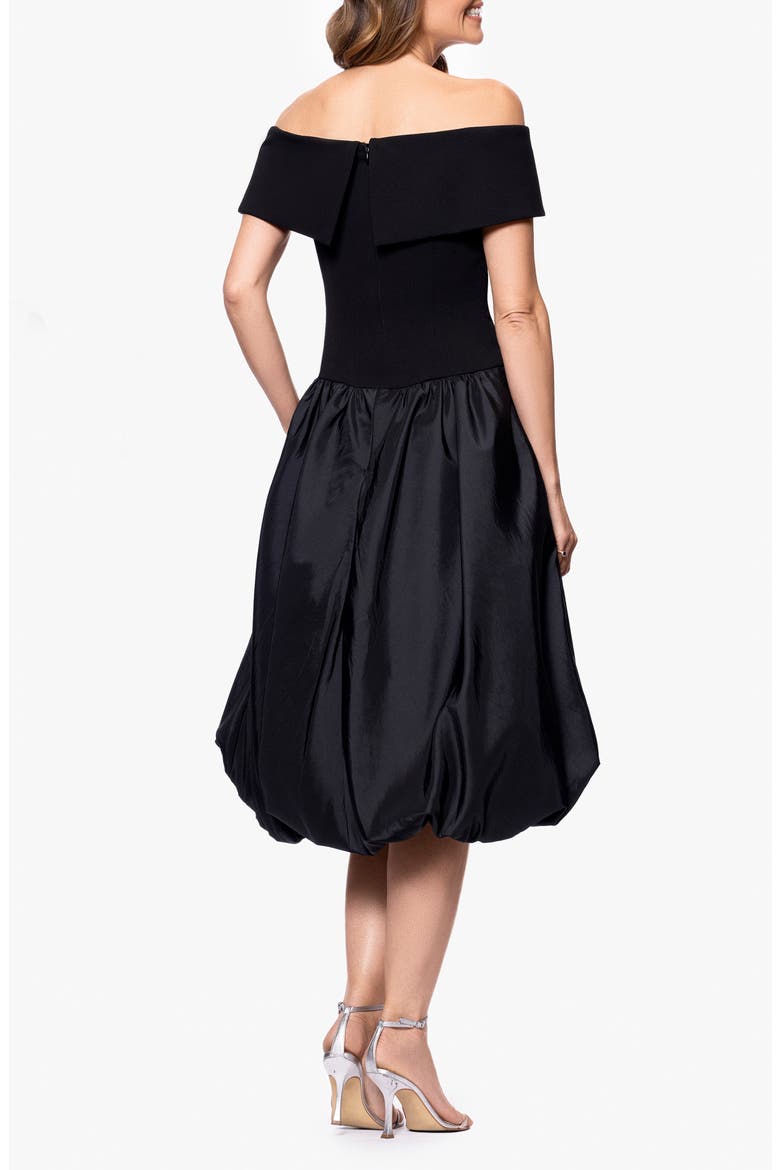 Mixed Media Bubble Hem Cocktail Midi Dress, Alternate, color, BLACK