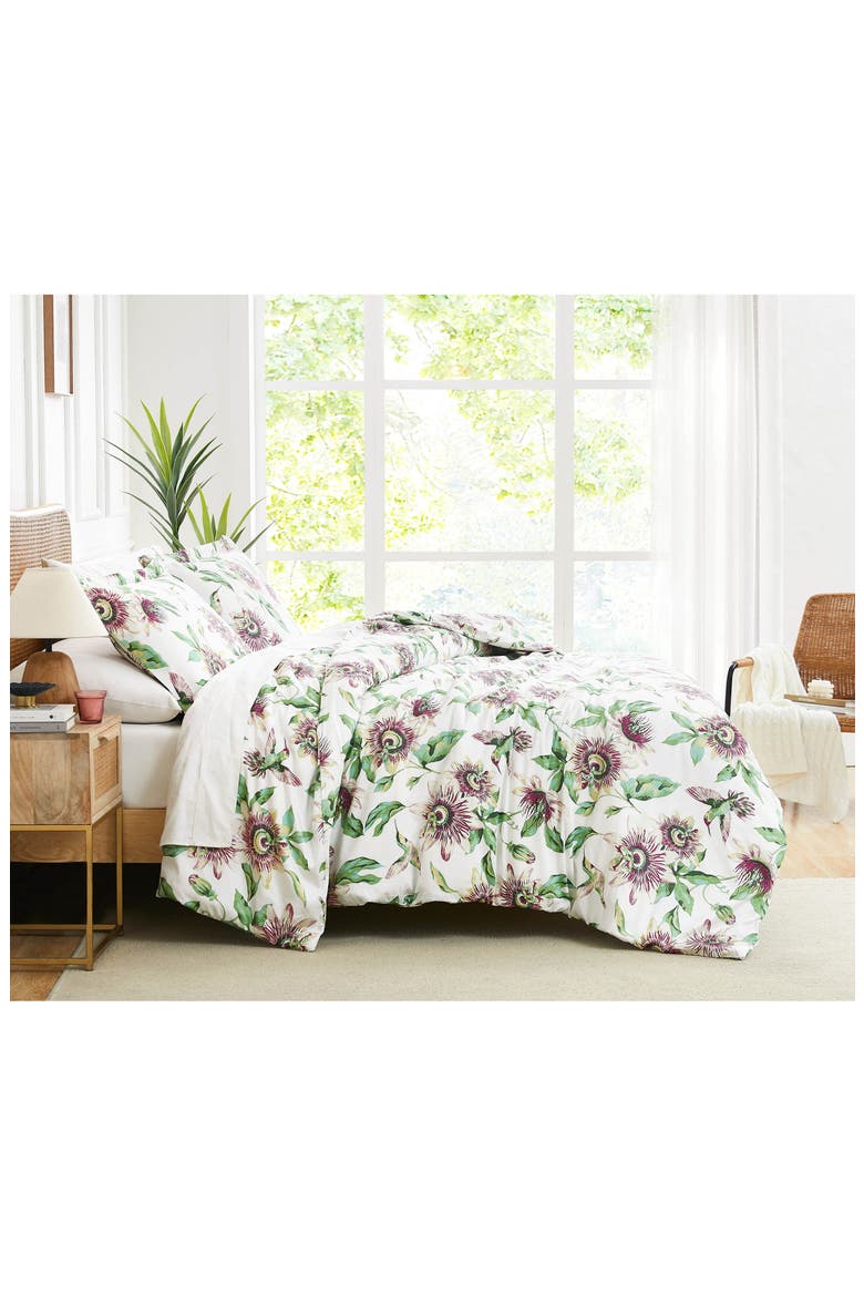 Duvet Cover & Pillow Sham Set, Alternate, color, WHITE/ GREEN
