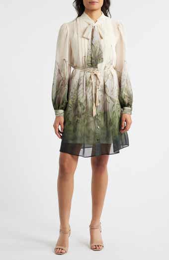 Pleated Long Sleeve Shirtdress