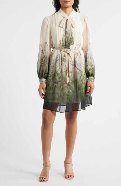 Pleated Long Sleeve Shirtdress