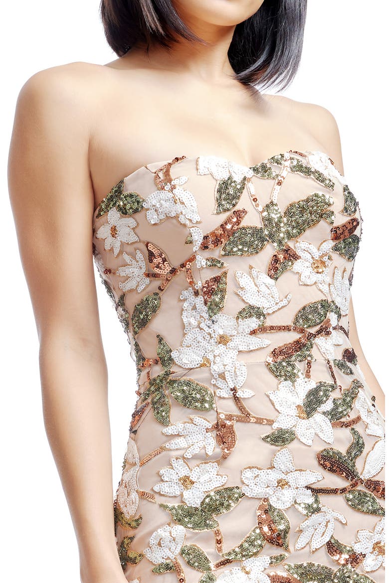 Shailene Sequin Floral Strapless Midi Cocktail Dress, Alternate, color, IVORY MULTI